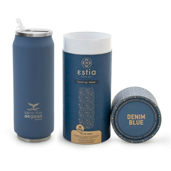 Estia Coffee Cup Save The Aegean Ποτήρι Θερμός με Καλαμάκι Denim Blue 500ml Estia Coffee Cup Save The Aegean Ποτήρι Θερμός με Καλαμάκι Denim Blue 500ml