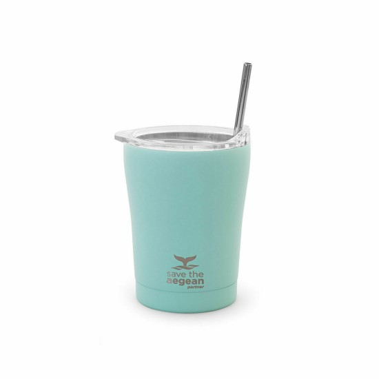 Estia Coffee Mug Save The Aegean Ποτήρι Θερμός με Καλαμάκι Bermuda Green 350ml