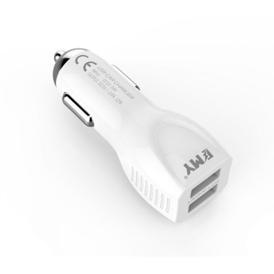 Φορτιστής αυτοκινήτου, ΕΜΥ MY-112, 5V 2.4α, Universal, 2xUSB, Micro USB καλώδιο, λευκό