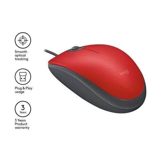 Logitech M110 Optical Mouse Silent (Red, Wired) (910-005489) (LOGM110RED)