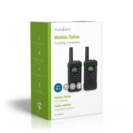 Nedis Walkie Talkie με Μονόχρωμη Οθόνη Σετ 2τμχ (WLTK0610BK) (NEDWLTK0610BK)