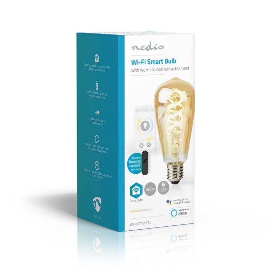 Nedis Smart Λάμπα LED για Ντουί E27 και Σχήμα ST64 Ρυθμιζόμενο Λευκό (WIFILRT10ST64) (NEDWIFILRT10ST64)
