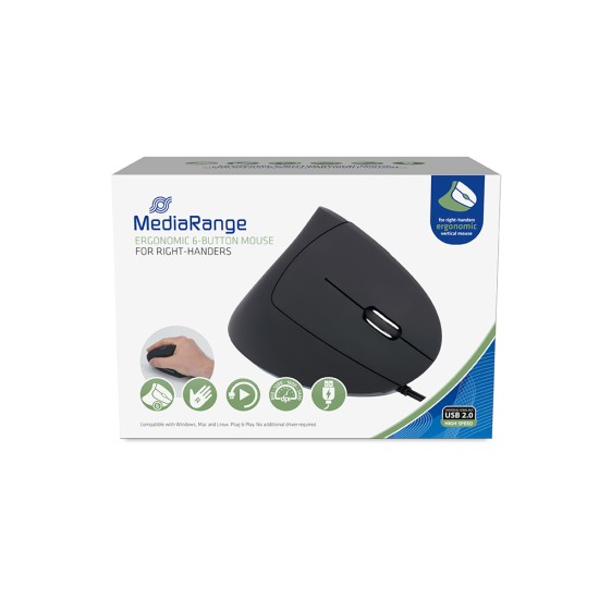 MediaRange Corded ergonomic 6-button optical mouse for right-handers (Black, Wired) (MROS230) MediaRange Corded ergonomic 6-button optical mouse for right-handers (Black, Wired) (MROS230)