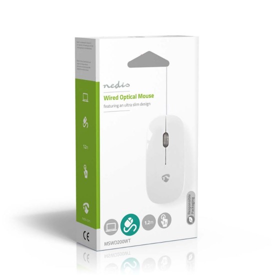 Nedis Wired Mouse Ενσύρματο Ποντίκι Λευκό (MSWD200WT) (NEDMSWD200WT)