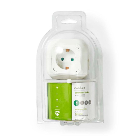 Nedis PowerCube 4 Θέσεων με 2 USB και Καλώδιο 1.5m Λευκό (EXSOC415UFWT) (NEDEXSOC415UFWT)