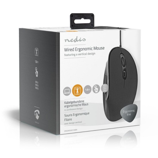 Nedis Ergonomic Wired Mouse Ενσύρματο Vertical Ποντίκι Μαύρο (ERGOMSWD100BK) (NEDERGOMSWD100BK)