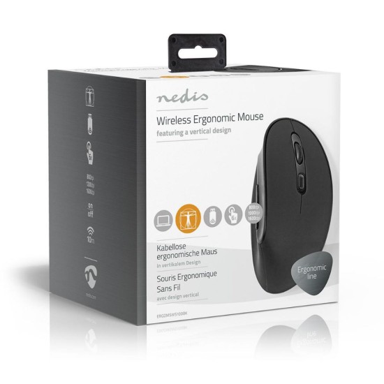 Nedis Ergonomic Wireless Mouse Ασύρματο Vertical Ποντίκι Μαύρο (ERGOMSWS100BK) (NEDERGOMSWS100BK)