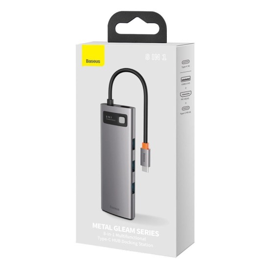 Baseus Metal Gleam Series 8-in-1 USB-C Docking Station Silver (CAHUB-CV0G) (BASCAHUB-CV0G)