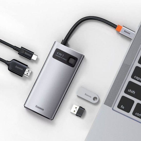 Baseus Hub 4in1Metal Gleam Series, USB-C to USB 3.0 + USB 2.0 + HDMI + USB-C  (CAHUB-CY0G) (BASCAHUB-CY0G)