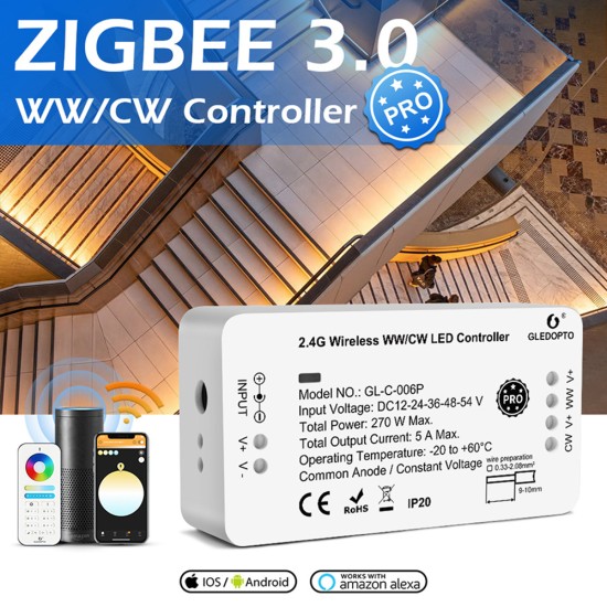 Gledopto Led Strip Controller CCT Zigbee Works with Philips Hue (GL-C-006P0) (GLEGL-C-006P)