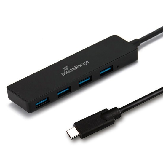 MediaRange USB Type-C™ to USB 3.0 hub 1:4, bus-powered, black (MRCS508) MediaRange USB Type-C™ to USB 3.0 hub 1:4, bus-powered, black (MRCS508)