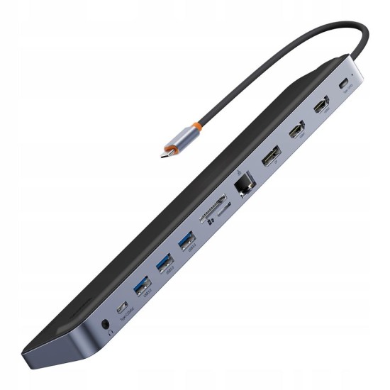 Baseus Hub 12w1 EliteJoy Gen2 series USB-C do 2xHDMI+ 3xUSB 3.0+ PD+ DP+ SD/TF+ RJ45+Type-C+ 3.5mm (dark grey) (WKSX030213) (BASWKSX030213) Baseus Hub 12w1 EliteJoy Gen2 series USB-C do 2xHDMI+ 3xUSB 3.0+ PD+ DP+ SD/TF+ RJ45+Type-C+ 3.5mm (dark grey) (WKSX030213) (BASWKSX030213)