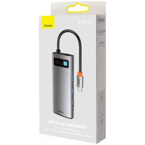 Baseus Adapter 5in1  Hub USB-C to 3x USB 3.0 + HDMI + USB-C PD (WKWG020013) (BASWKWG020013)