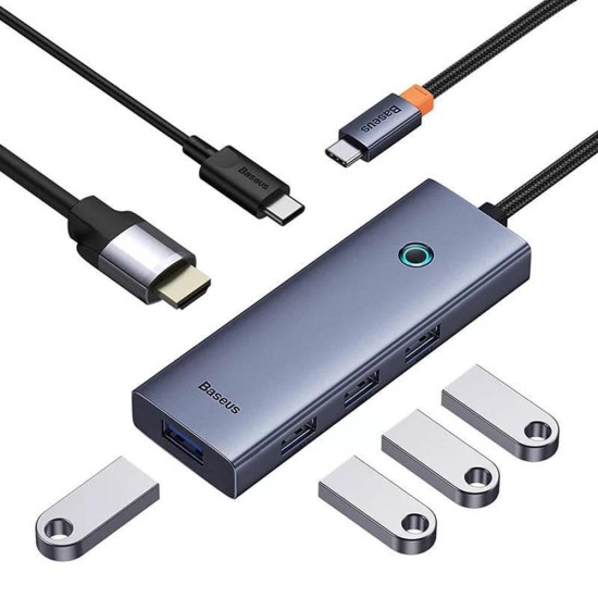 Baseus 6in1 Hub  Ultrajoy USB-C Do HDMI4k@60hz+4xUSB 3.0+pd Space Grey (B00052807813-01) (BASB00052807813-01)