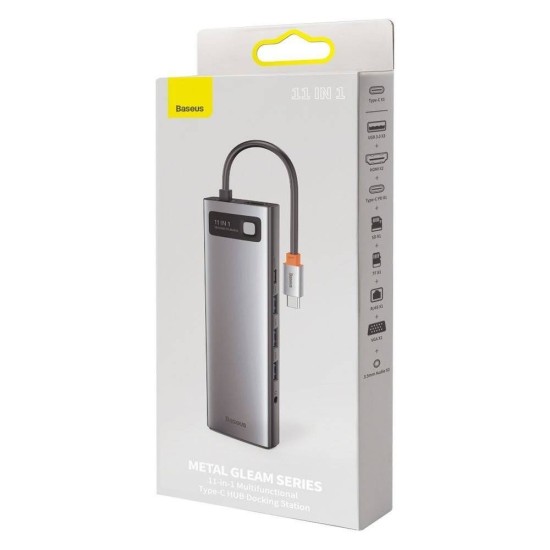 Baseus Hub 11in1 Metal Gleam Series USB-C 3x USB 3.0 + 2x HDMI + microSD/SD + VGA + AUX (CAHUB-CT0G) (BASCAHUB-CT0G)