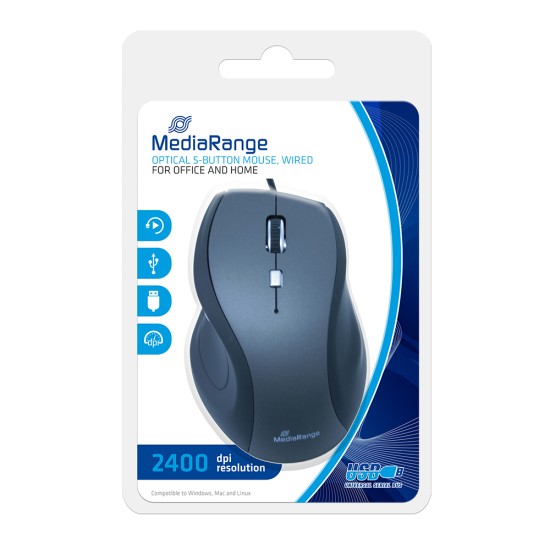 MediaRange Optical Mouse (Black/Grey, Wired) (MROS202)