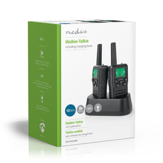 Nedis Walkie-Talkie Ασύρματος Πομποδέκτης PMR με Μονόχρωμη Οθόνη Σετ 2τμχ (WLTK1010BK) (NEDWLTK1010BK)