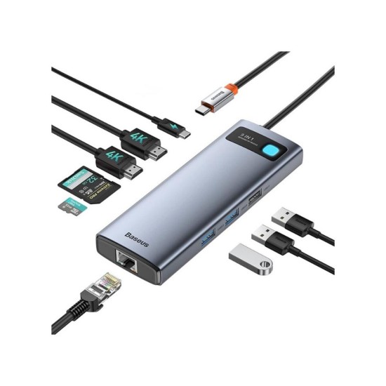 Baseus Gleam USB-C Docking Station με HDMI 4K PD Ethernet και συνδεση 2 Οθονών Γκρι (CAHUB-CU0G) (BASCAHUB-CU0G)