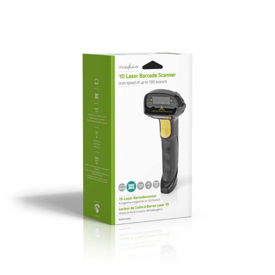 Nedis Scanner Χειρός Ενσύρματο με Δυνατότητα Ανάγνωσης 1D Barcodes (BSCN1D100BK) (NEDBSCN1D100BK)