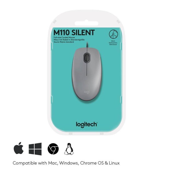 Logitech M110 Optical Mouse (Gray, Wired) (910-005490) (LOGM110GRAY)