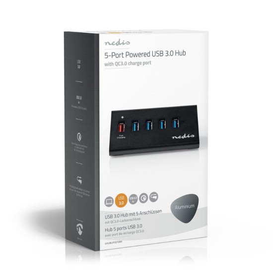 Nedis USB 3.0 Hub 5 Θυρών με σύνδεση USB-A & Θύρα Φόρτισης και Εξωτερική Παροχή Ρεύματος (UHUBUP3510BK) (NEDUHUBUP3510BK)