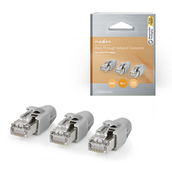 NEDIS CCBW89370GY RJ45 CONNECTOR SOLID/STRANDED FTP CAT6 10PCS PVC BLACK / GREY / WHITE BOX