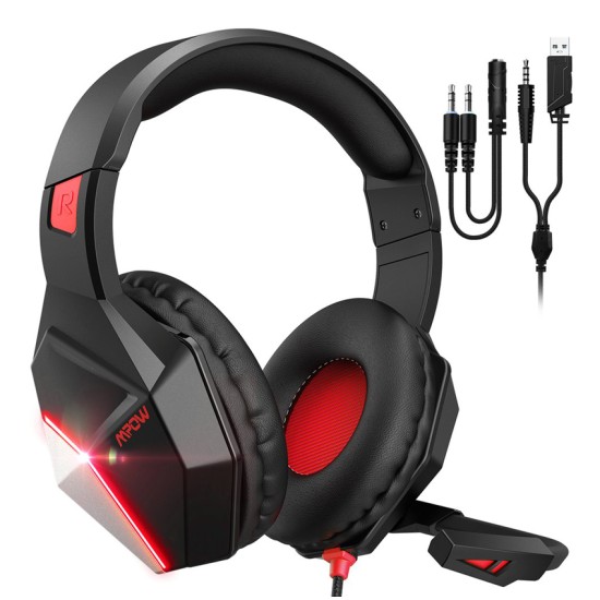 MPOW gaming headset EG10 BH414A LED, multiplatform, 3.5mm, μαύρο-κόκκινο MPOW gaming headset EG10 BH414A LED, multiplatform, 3.5mm, μαύρο-κόκκινο